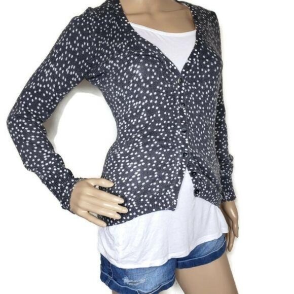 Old Navy XS Womens Black & White Polka Dot Cardigan Sweater warm fall casual - Picture 2 of 7